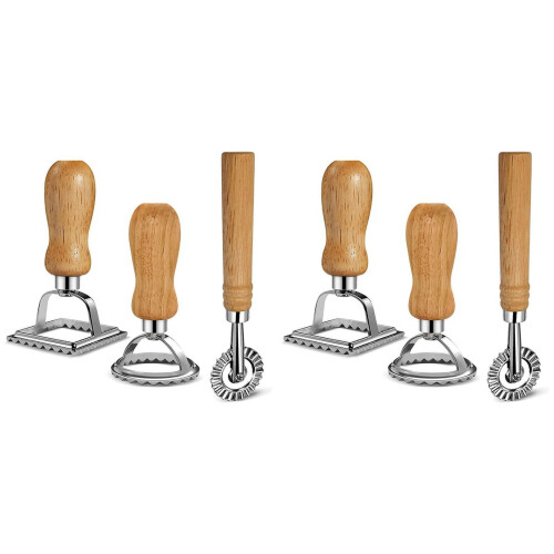 6-Piece Ravioli Cutter Set with Wooden Handle