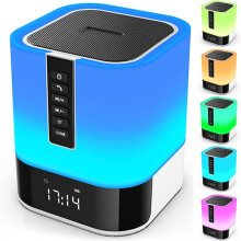 Altavoz Bluetooth con luz nocturna - Lámpara táctil 5 en 1 con despertador para adolescentes