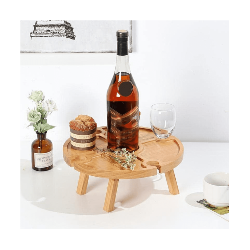 Wooden Folding Wine Table with Cheese & Fruit Compartments 1