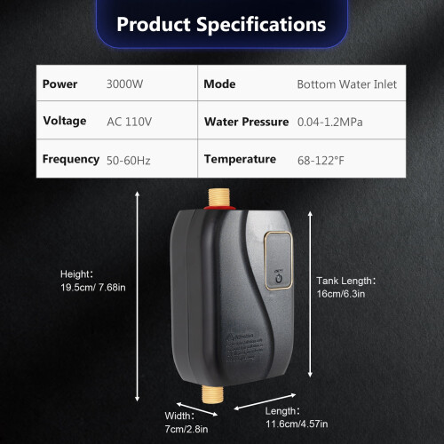 3000W Mini Tankless Water Heater 110V Black 1