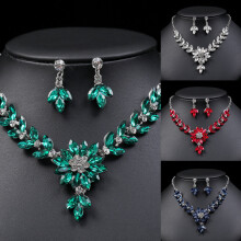 Rygai vintage geometric jewelry set with red rhinestones