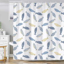 Fish Shower Curtain Blue Yellow72x72in Waterproof