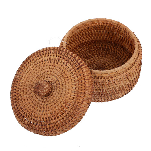 Vintage rattan storage basket with lid 1 piece 2