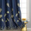 Blackout Curtains Navy Blue Gold Palm Pattern 38x72 Inch 2 5