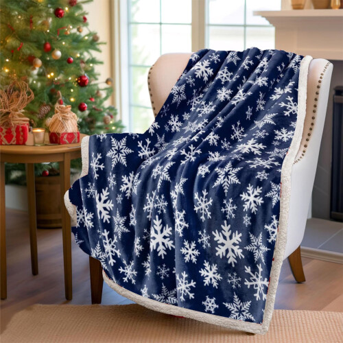 Christmas Snowflake Blanket, Red or Blue, Polyester, 1