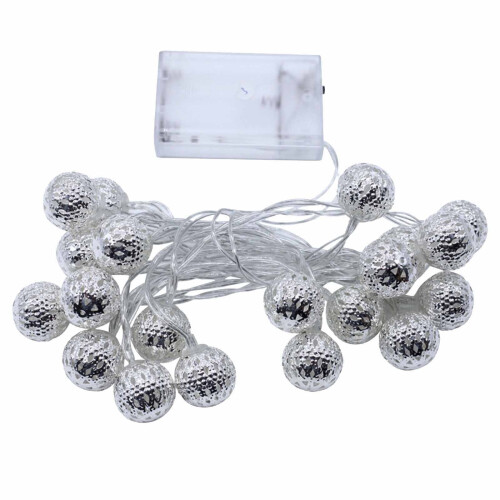 Cordão de luzes LED com globos e bolas de metal prateadas (20 unidades) 1