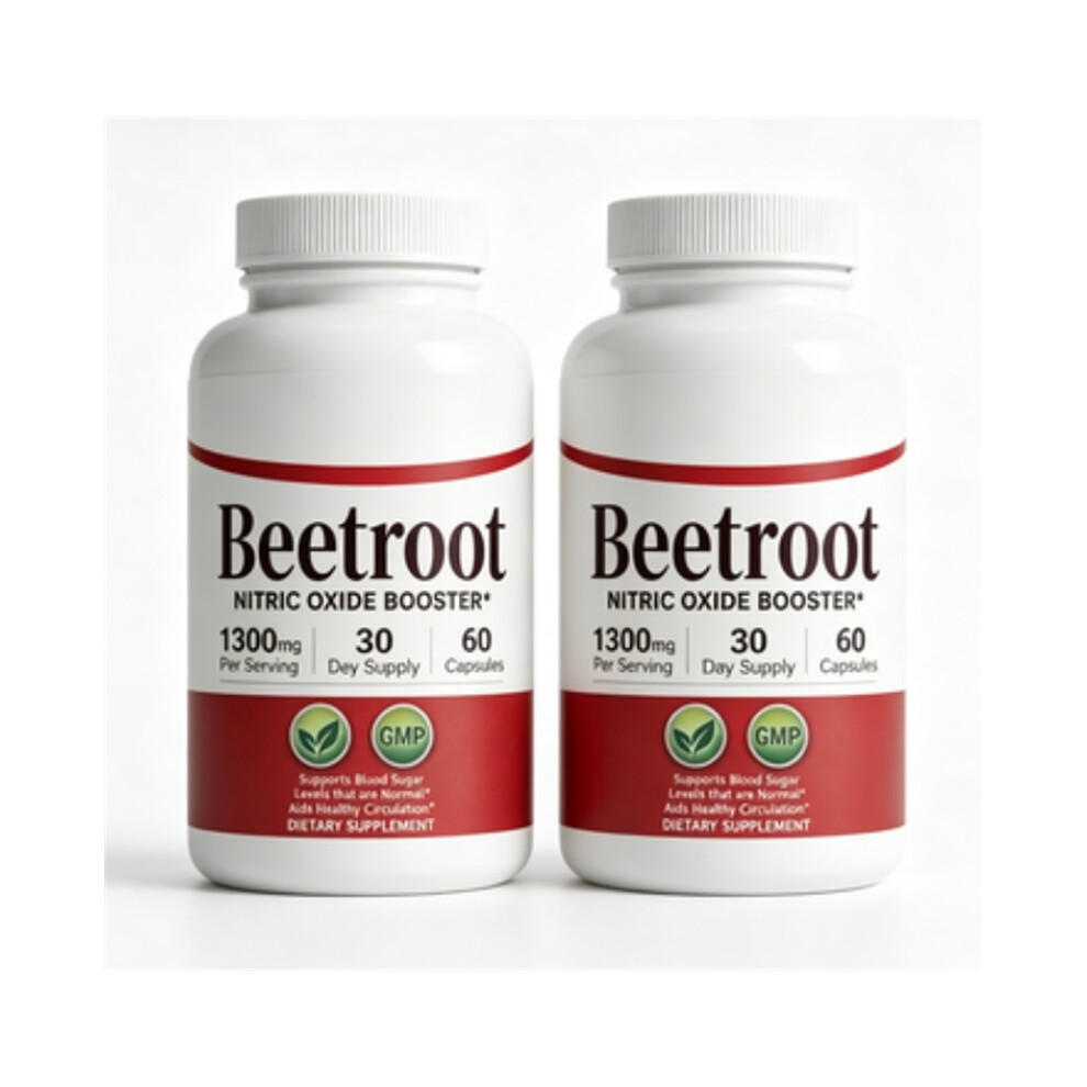 (2Pcs) Beetroot Nitric Oxide Booster Supplement, 1300mg Per Serving for Circulation and Wellness Support, 60 Capsules