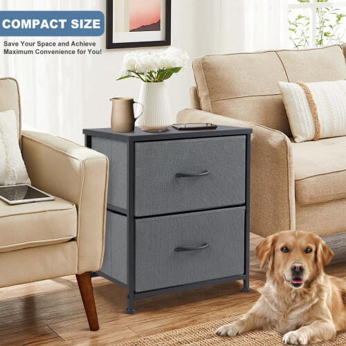 Fabric Storage Cabinet with 2 Drawers – Grey 1