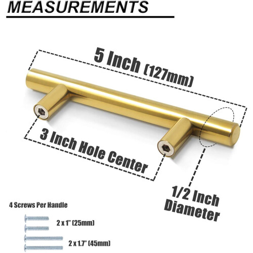 Gold Euro Bar Cabinet Pulls 3" Center 10-Pack 2