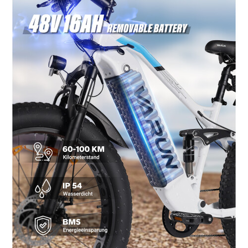Varun 26"Fat Tyre Dual Suspension EBike 18Ah,white 1