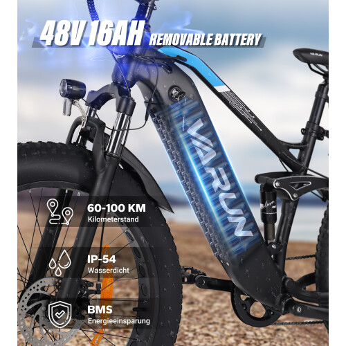 Varun 26"Fat Tyre Dual Suspension EBike 18Ah,black 2