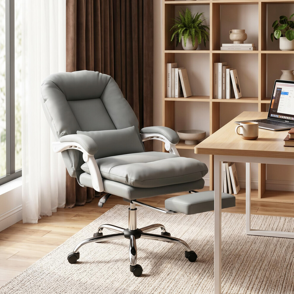 Homcom Reclining Office Chair, Desk Chair With Lumbar Support, Grey