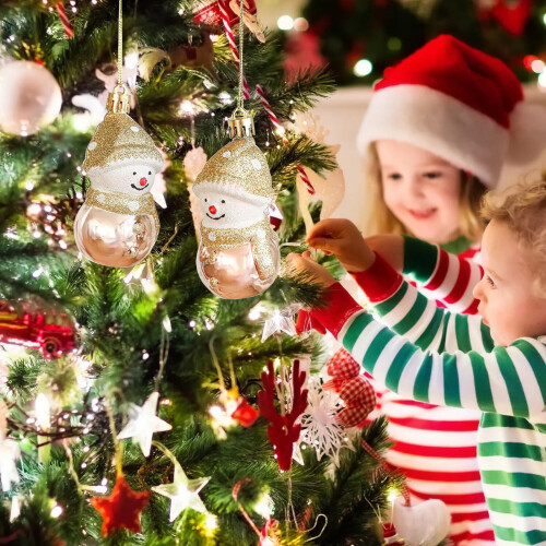 Snowman Christmas Tree Ornaments Set – 2 pcs, White & Gold