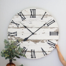 Delorm Wall Clock – Chippy White Barn Wood – 25" or 30"