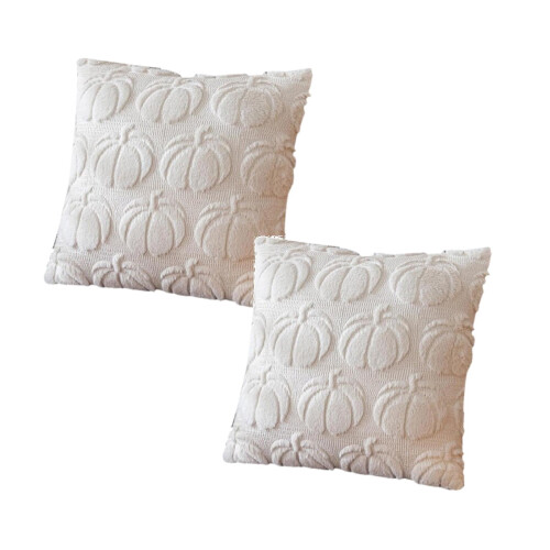Capas de almofada decorativas com estampa de abóbora, 48x48 cm (19x19 polegadas), conjunto com 2 unidades, brancas.
