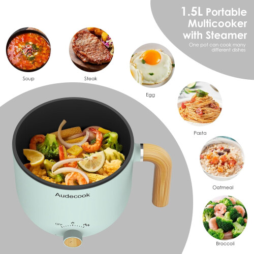 Electric Hot Pot with Steamer 1.5L Nonstick Dual Control 1