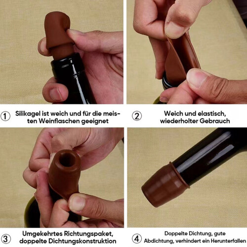 Ensemble couvercle et bouchon en silicone pour bouteille de vin 2