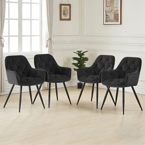 AINPECCA Oak Effect Dining Table and 4 Black Velvet Chairs 1