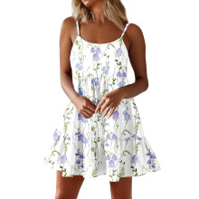 Women Spaghetti Strap Ruffle Tiered Short Flowy Dress-White XL