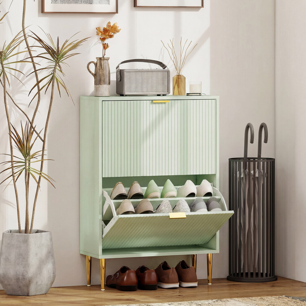 Homcom Slim Shoe Storage Cabinet With 2 Flip Drawers For Hallway, Light Green