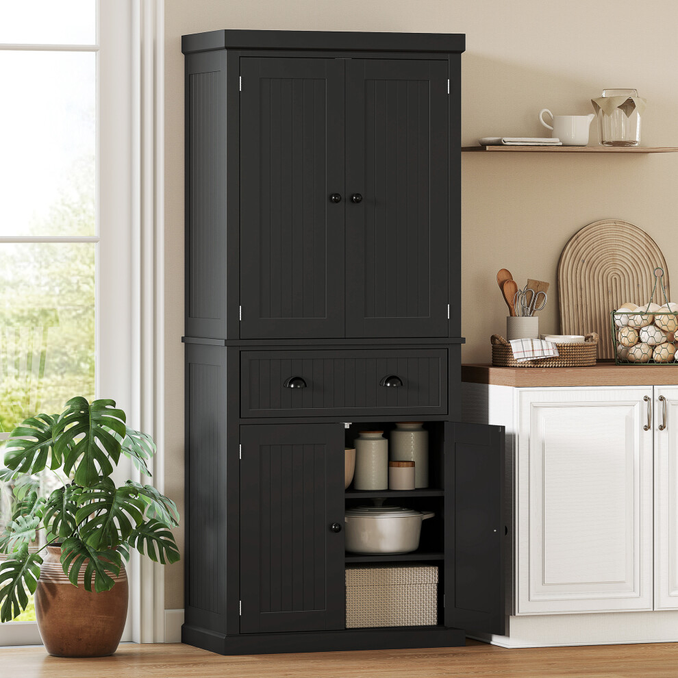 Homcom Freestanding Kitchen Storage Cabinet Drawer Cupboards Shelves, Black
