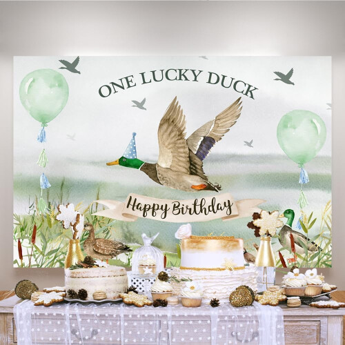 Happy 1st Birthday Backdrop 5x3ft One Lucky Duck Theme 2