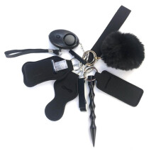Persoonlijke alarmsleutelhanger voor vrouwen, noodfluitje met luid alarmsysteem en verlichte led, polssleutelhanger met pompon van imitatiebont en