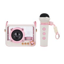 Pink Karaoke-Maschine mit Bluetooth, 2 Mikrofone, 650 mAh/600 mAh