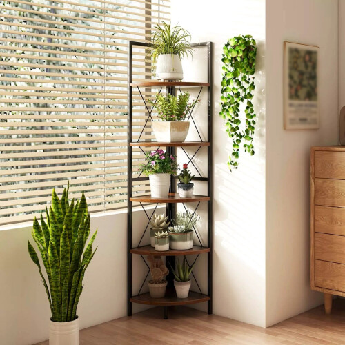 5-Tier Corner Bookshelf with Metal Frame 1