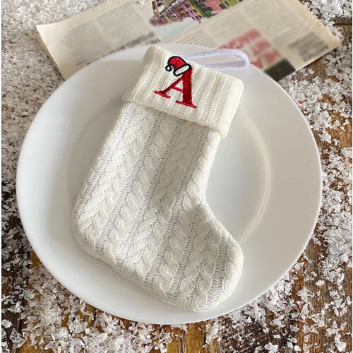 White Knitted Monogram Christmas Stocking 7.8 in 1