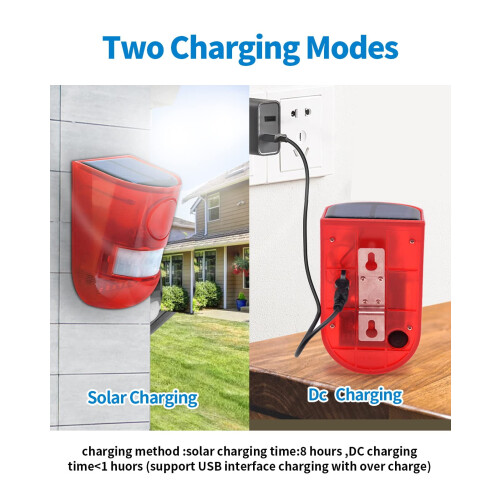 Solar Motion Sensor Alarm with110dB Siren and6-LED Strobe 2