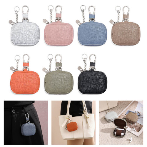 Elegant Tiny Keychain Earphone Case Convenient Carry-Khaki 2