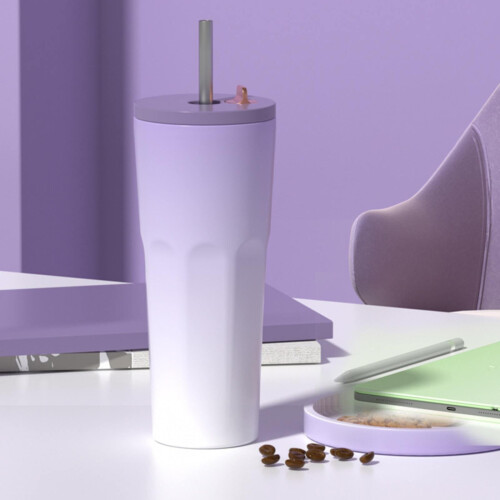 Μονωμένο ποτήρι από ανοξείδωτο ατσάλι 700ml με καπάκι και καλαμάκι 1