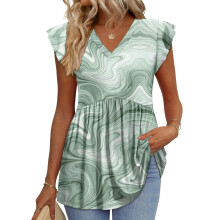 Womens Tops Shirts Ruffle Sleeve Spring Outfits Casual-Green M