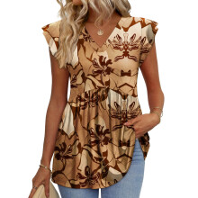 Womens Tops Shirts Ruffle Sleeve Spring Outfits Casual-Brown XL