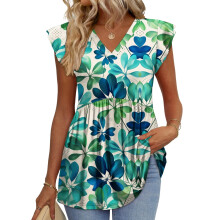 Womens Tops Shirts Ruffle Sleeve Spring Outfits Casual-Green S