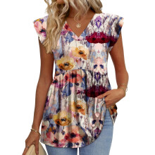 Womens Tops Shirts Ruffle Sleeve Spring Outfits-Purple XL