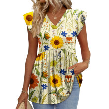 Womens Tops Shirts Ruffle Sleeve Spring Outfits Casual-Yellow S