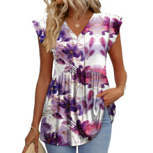 Womens Tops Shirts Ruffle Sleeve Spring Outfits Casual-Pink XL
