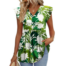 Womens Tops Babydoll Shirts Ruffle Sleeve Spring-Green XL