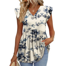 Womens Tops Shirts Ruffle Sleeve Spring Outfits Casual-Gray S
