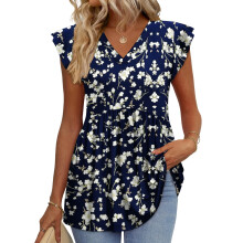 Womens Tops Shirts Ruffle Sleeve Spring Outfits Casual-Black XL