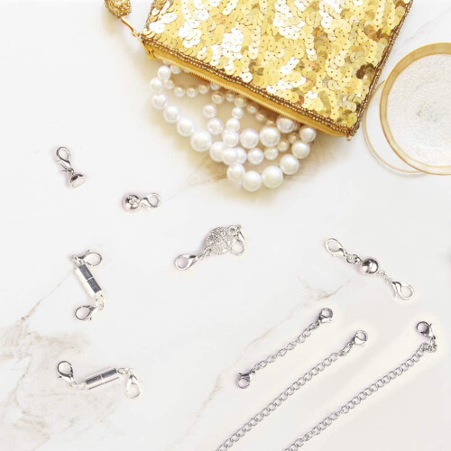 12-Piece Silver Necklace Extender Set with Magnetic Lobster 1