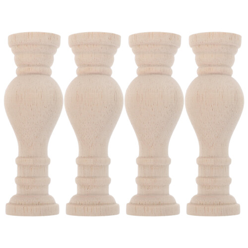 4Pcs Solid Wood Roman Baluster Finials Beige DIY Staircase Post Caps