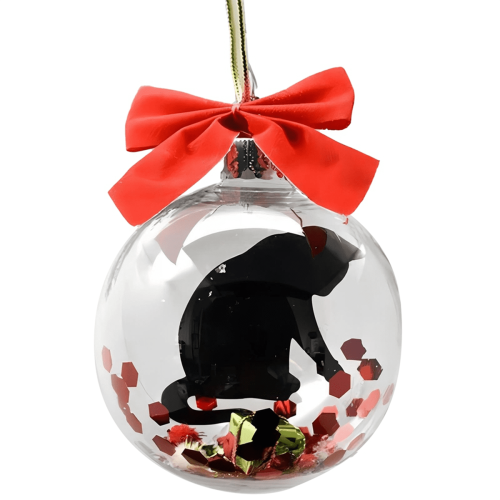 Clear Christmas Ornament Ball with Black Cat Design, 9cm 2