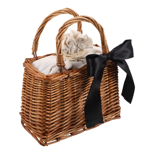 Handcrafted Brown Wicker Handbag with Square Structure for Home