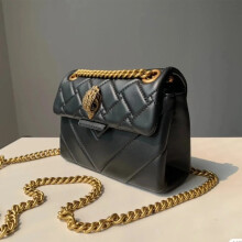 Bolso de cadena PU con rejilla, Capacidad de 2,0 L, 21x7x15 cm, Negro