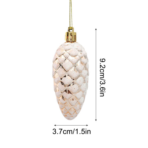 Beige Christmas pinecone ornaments plastic 3.6x1.5 in set 2