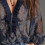 Ruffled Floral Pattern V Neck Chiffon Top Long Sleeve-Red M 6
