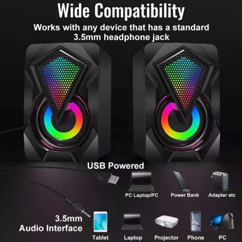 3.5mm Computer Speakers with LED & Volume Control - USB Powered for Laptop 2
